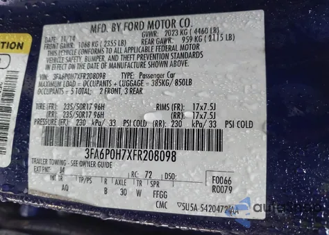 2015 Ford Fusion Se из США, поврежденный, VIN 3FA6P0H7XFR208098